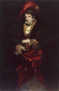 Portrait Of A Lady With Red Plumed Hat — Hans Makart