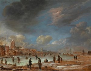 Winter Landscape near a Town with Kolf Players, Aert van der Neer, c. 1658 - c. 1660