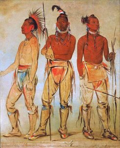 Mun Ne Pús Kee, He Who Is Not Afraid Ko Ha Túnk A, Big Crow And Nah Cóm Ee Shee, Man Of The Bed, Three Young Warriors — George Catlin, American Romanticism