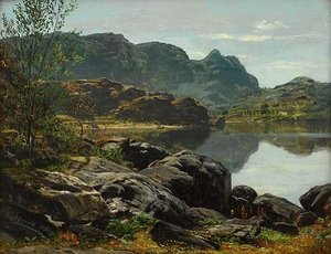 Landskap med innsjø
