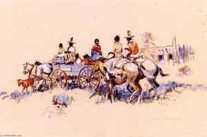 Indian Riders And Wagon — Laverne Nelson Black