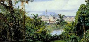 Malay Houses And Creek — Marianne North