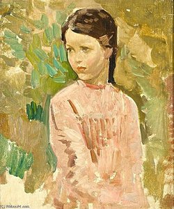 Study Of A Young Girl In A Pink Dress — Harry Watson, Impressionism