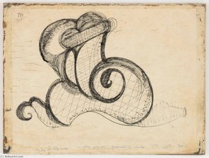 Untitled (black Ink, Snail Shaped Doodle On Typing Paper) — Joseph Cornell