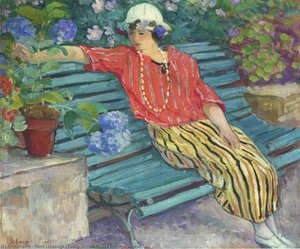 Young Woman Seated With Hydrangeas — Henri Lebasque