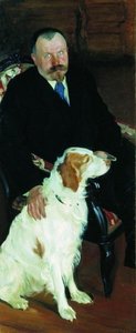 Portrait Of Dr. S. Y. Lyubimov With Dog — Boris Mikhailovich Kustodiev