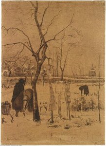 Parsonage Garden In The Snow With Three Figures — Vincent Willem Van Gogh, Realism