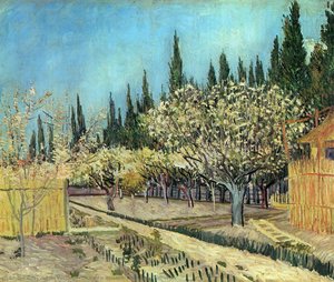 Orchard In Blossom, Bordered By Cypresses — Vincent Willem Van Gogh, Post-impressionism