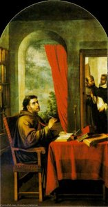San Buenaventura Recibiendo La Visita De Santo Tomas De Aquino — Francisco De Zurbarán