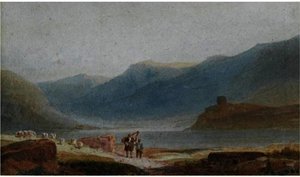 A Man With A Harp And His Son Near Dolbadern Castle, Llanberis — David Cox