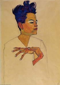 Self Portrait With Hands On Chest — Egon Schiele, Expressionism