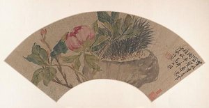 清 任熊 牡丹 扇面 Peony — Ren Xiong