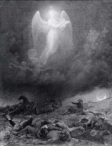 Angel Hovering Above A Battle Scene, (painting) — Emanuel Gottlieb Leutze, Romanticism