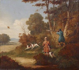 Woodcock-shooting - Two Men With Three Dogs