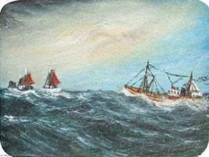 Two Boats With Red Sails — John Thomas Cartmell