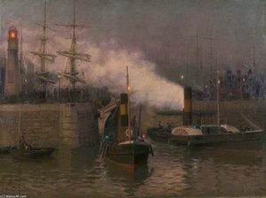 Entrance To Cardiff Docks, Evening — Lionel Walden
