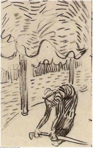 A Woman Picking Up A Stick In Front Of Trees — Vincent Willem Van Gogh