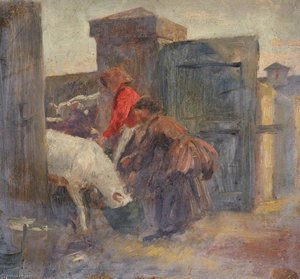 Woman Feeding Calves