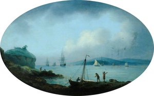 View Across Plymouth Sound From Barbican, Devon (sutton Pool Towards Drake Island With Mount Edgecumbe Beyond) — Charles James Sartorius