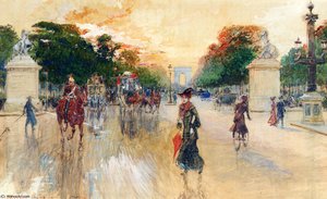 Busy traffic on the champs elysees paris