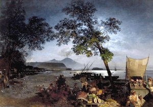 Moonlit Scene Of The Bay Of Naples — Oswald Achenbach