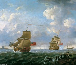 Men O' War Off The Coast — Francis Swaine