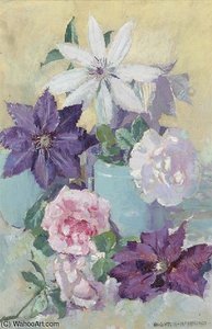 Clematis And Peonies In A Blue Vase — Arthur Henry Church, Post-impressionism