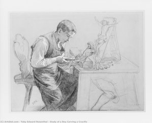Study Of A Boy Carving A Crucifix — Tobias Edward Rosenthal