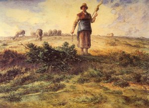 A Shepherdess And Her Flock — Jean-françois Millet, Barbizon School Realism
