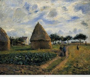 Peasants And Hay Stacks — Camille Pissarro