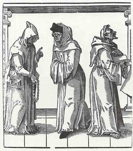 The church hierarchy, three monks