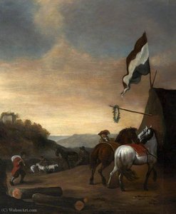 Cavalier Changing Horses — Allaert Van Everdingen