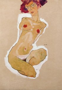 Squatting Female Nude — Egon Schiele, Expressionist Movement