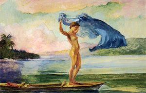 Fayaway Sails Her Boat, Samoa — John La Farge