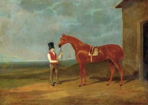 Mr. Dixon's Mountaineer, A Chestnut Colt, Held By A Groom Outside A Stable — John Frederick Herring Senior