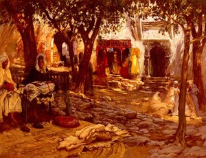 An Eastern Courtyard — Frederick Arthur Bridgman, Orientalism