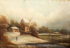 Skating Scene with Wind Mill, (painting)