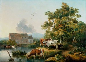 Landscape With Cattle Watering In A Mill Stream — Philip James De Loutherbourg, Rococo