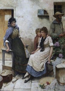An Italian Peasant Group Outside A House — Oliver Rhys