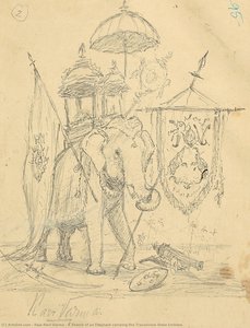 A Sketch Of An Elephant Carrying The Travancore State Emblem — Raja Ravi Varma, Romanticism