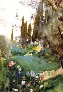 Landscape With Cypresses — John Singer Sargent, Impressionist Landscape