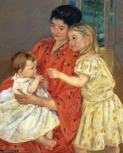 Mother And Sara Admiring The Baby — Mary Stevenson Cassatt, Impressionist Painting