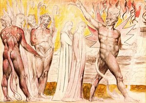 Dante Y Virgilio Emprenden El Camino, Escoltados Por Los Diablos — William Blake