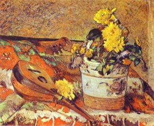 Mandolina And Flowers — Eugène Henri Paul Gauguin, Post-impressionism