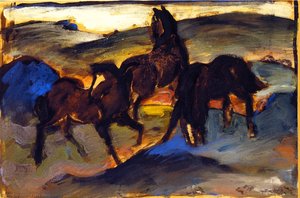 Horses In A Pasture Ii (also Known As Three Horses) — Franz Marc, Expressionism