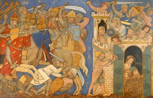 Reconstruction Of Medieval Mural Painting, Battle Of Judas Maccabeus With Timotheus And The Fall Of Maspha — Ernest William Tristram