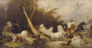 Horses Surprised by Wolves