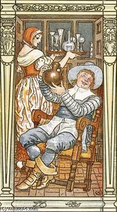 Jolly Man Holding Aloft A Leather Bottle — Walter Crane