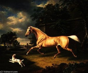 A Palomino Frightened By An Oncoming Storm With A Spaniel — Charles Towne