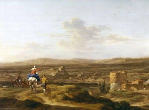 Italian Landscape With Figures And Animals A Village On A Mountain Plateau — Nicolaes Pietersz Berchem